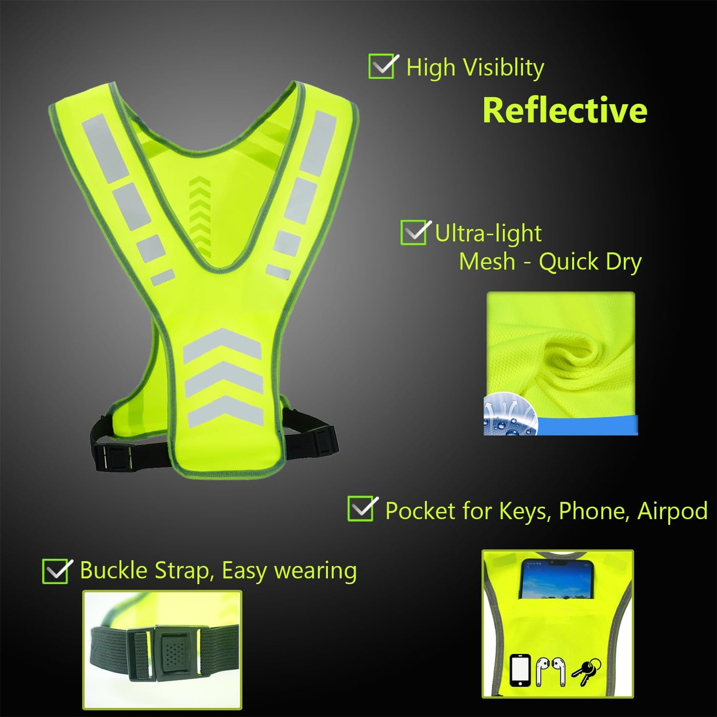 Night Cycling Reflective Vest with Pocket